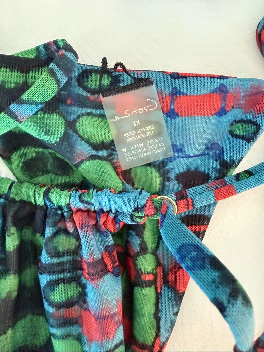 Gonza Multicolor Green Blue Red Tie-Side Bandeau Bikini Set - Picture 2 of 6